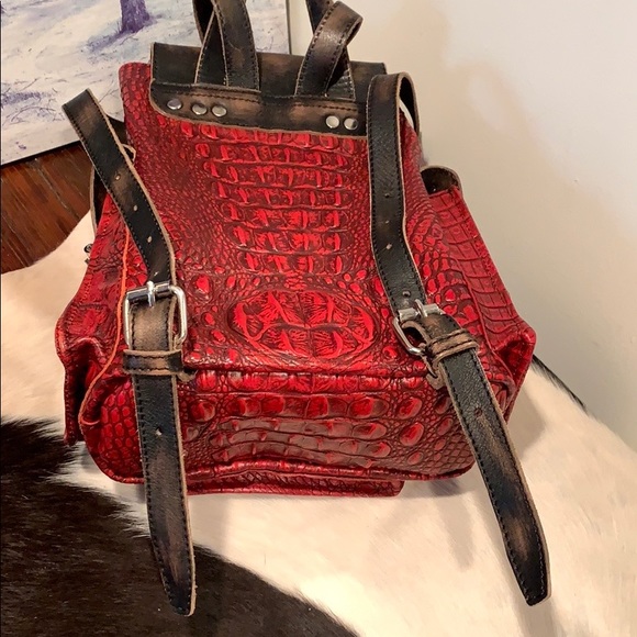 FREEBIRD BY STEVEN Brett Red Crocodile Backpack - Picture 7 of 15
